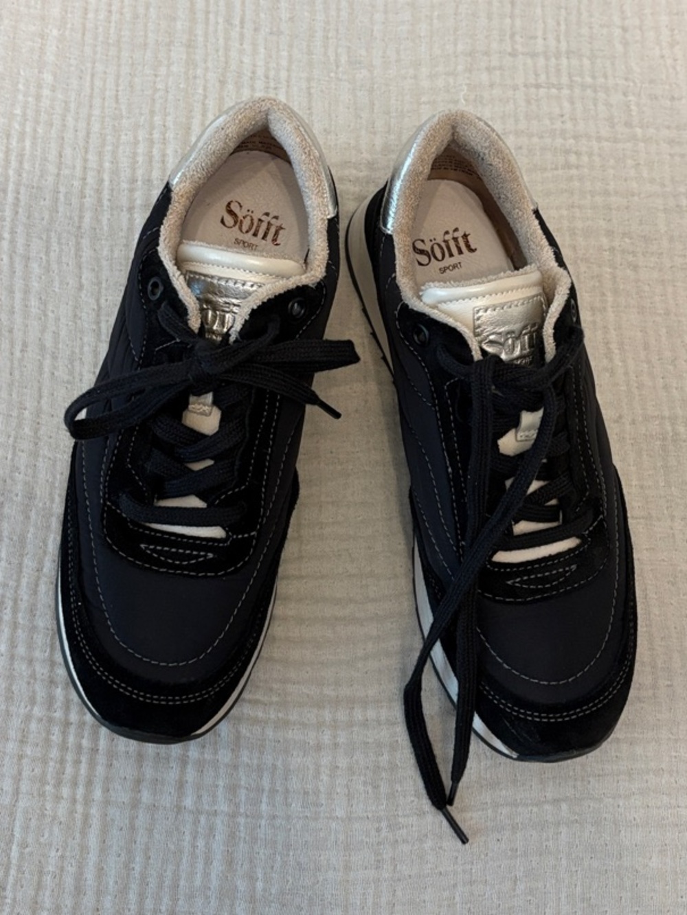 Söfft Black Lace-Up Sneakers with Cream & Silver Accents